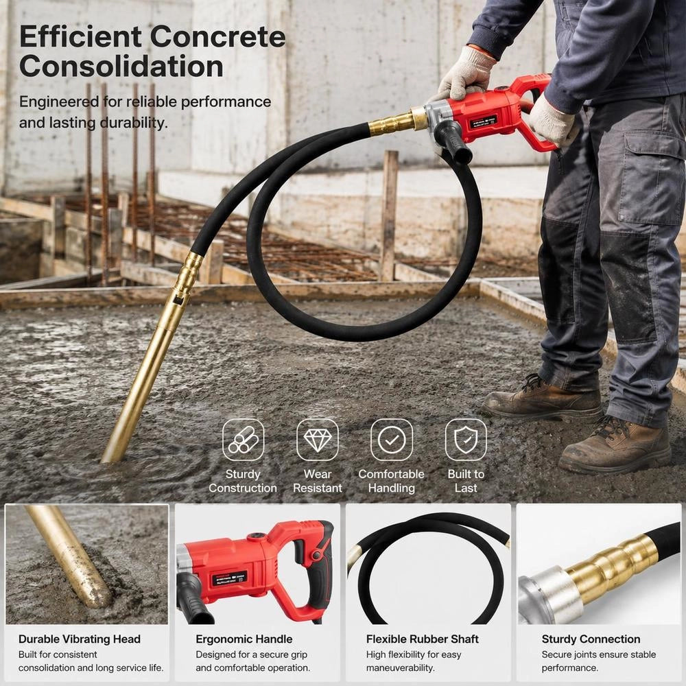 Hand-held Concrete Vibrator, 960W Electric Vibrator 4000 Rpm, Electric Concrete Vibrator Tool With 2m Shaft, Portable Pencil Cement Vibrator For Removing Air Bubbles And Mixing Concrete