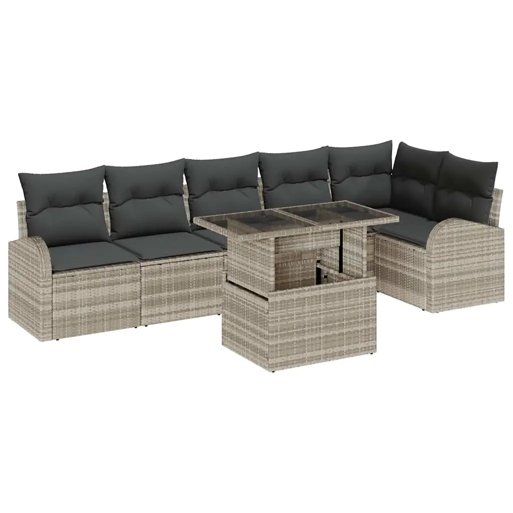 Set Divano da Giardino 7 pcs Grigio chiaro Poly Rattan