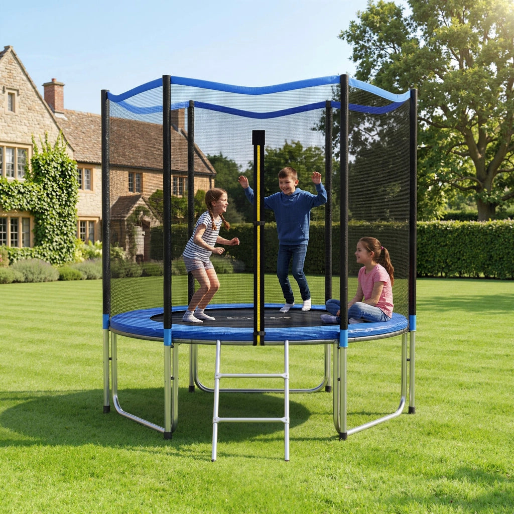 Trampolino da Giardino per Bambini con Rete di Sicurezza e Scala ¨C Minimal ¨C Blu ?244 cm