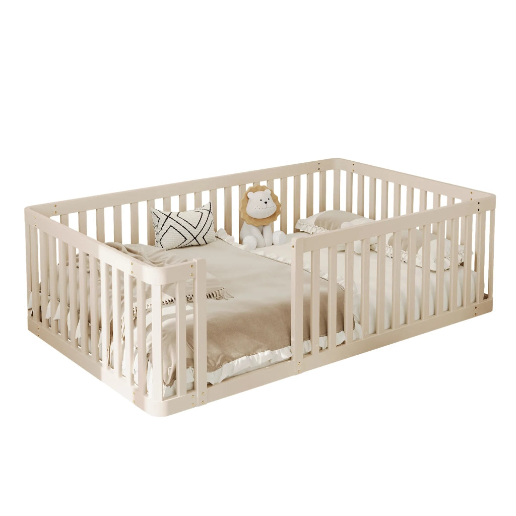 Letto in legno 90x200 cm con sponda, colore crema
