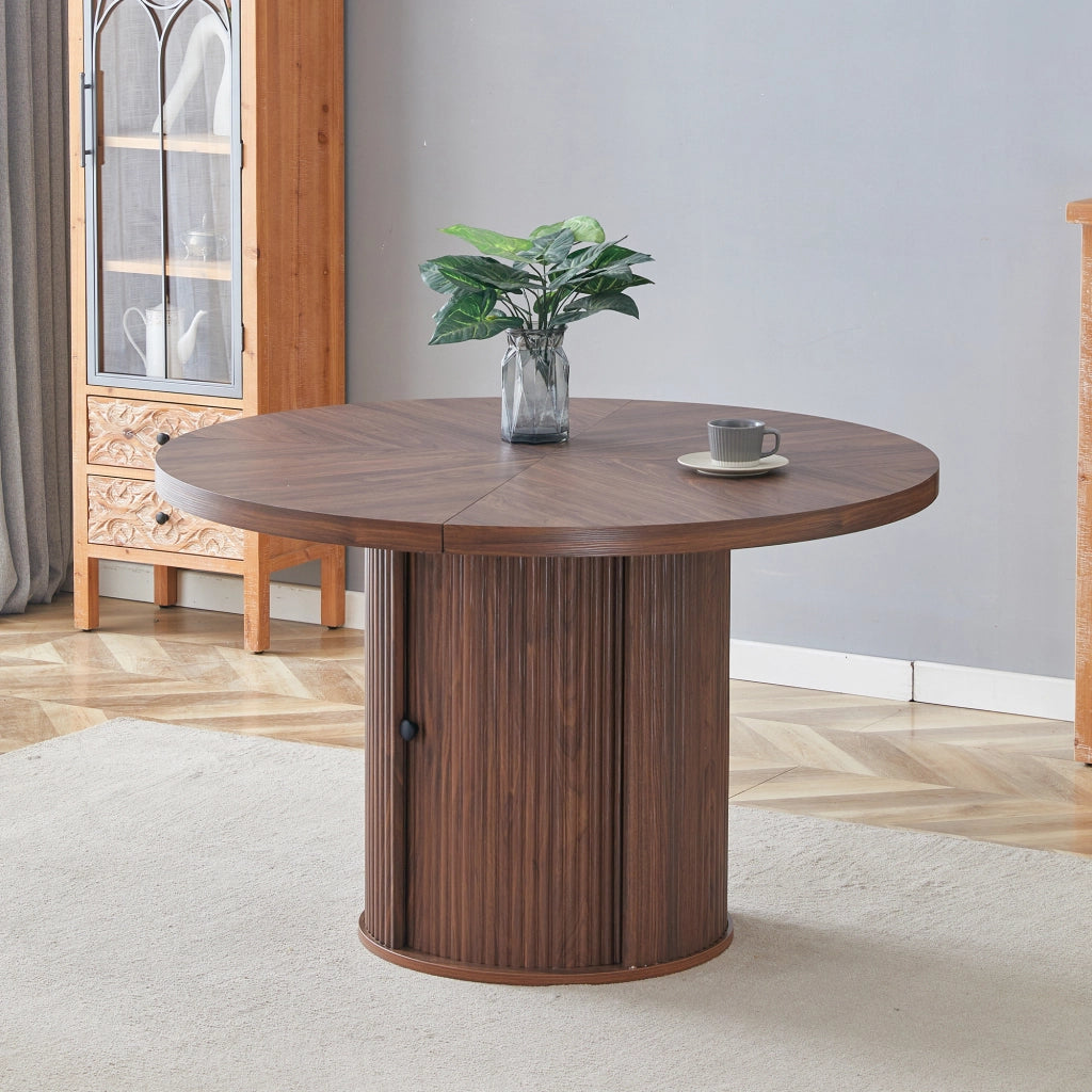 Tavolo da pranzo rotondo con vano contenitore, per 4-6 persone, in MDF, noce, 115 × 115 × 74 cm