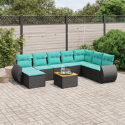Set Divani da Giardino 9 pz con Cuscini Nero in Polyrattan 3225140