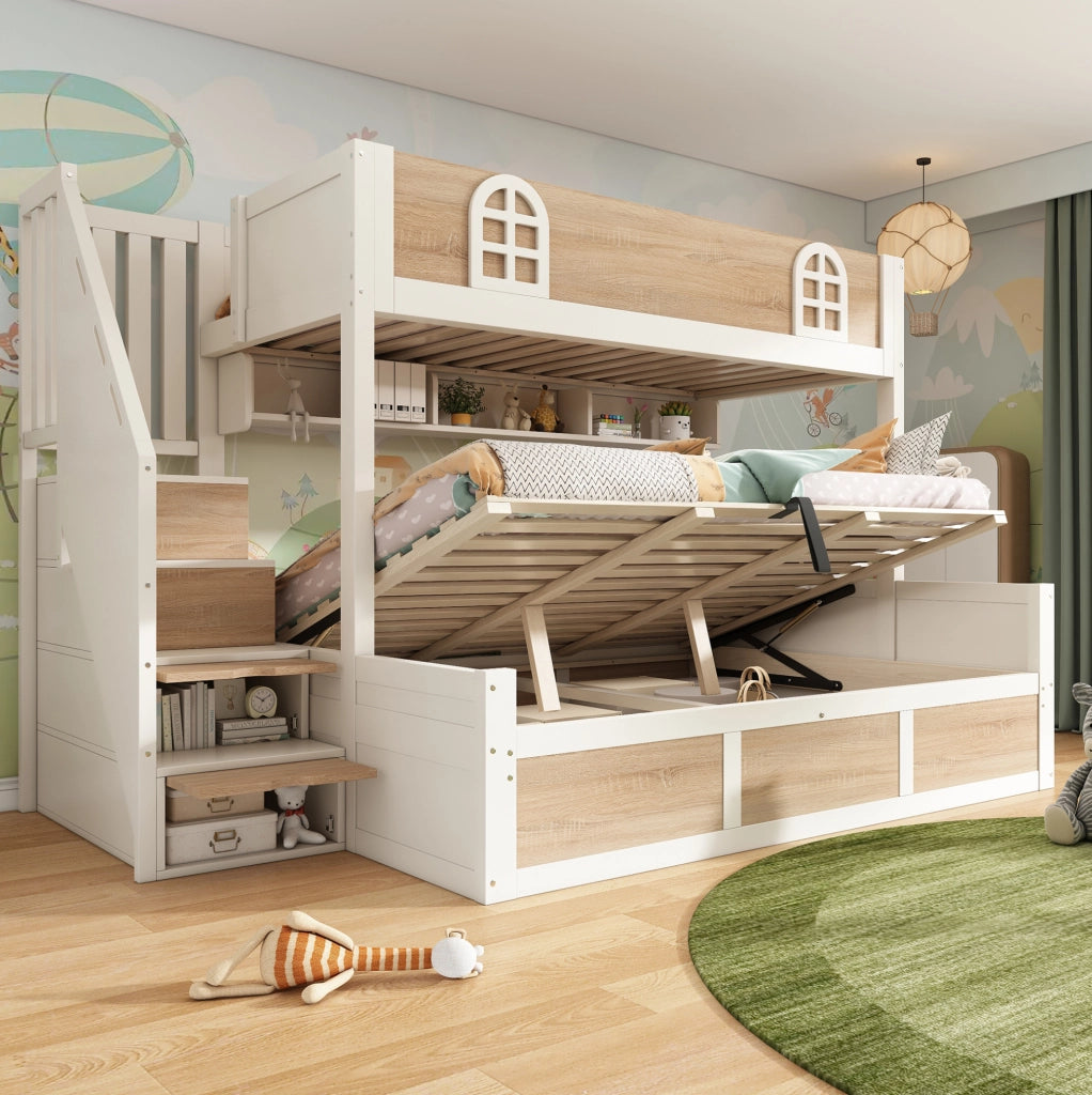 Letto a castello 90x200/140x200 con scala contenitore