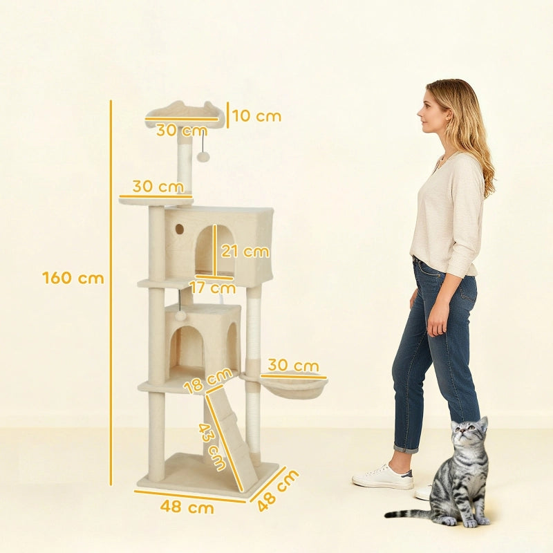 Tiragraffi per gatti con cuccia; amaca; scala; piattaforme e pali rivestiti in sisal beige