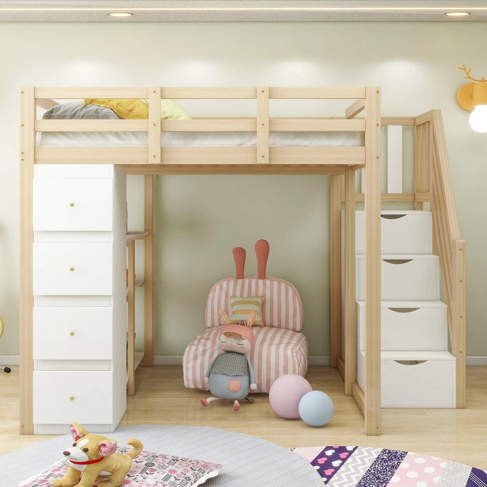Letto a soppalco con cassetti ¨C Minimal ¨C 140x200 cm legno massello pino colore legno