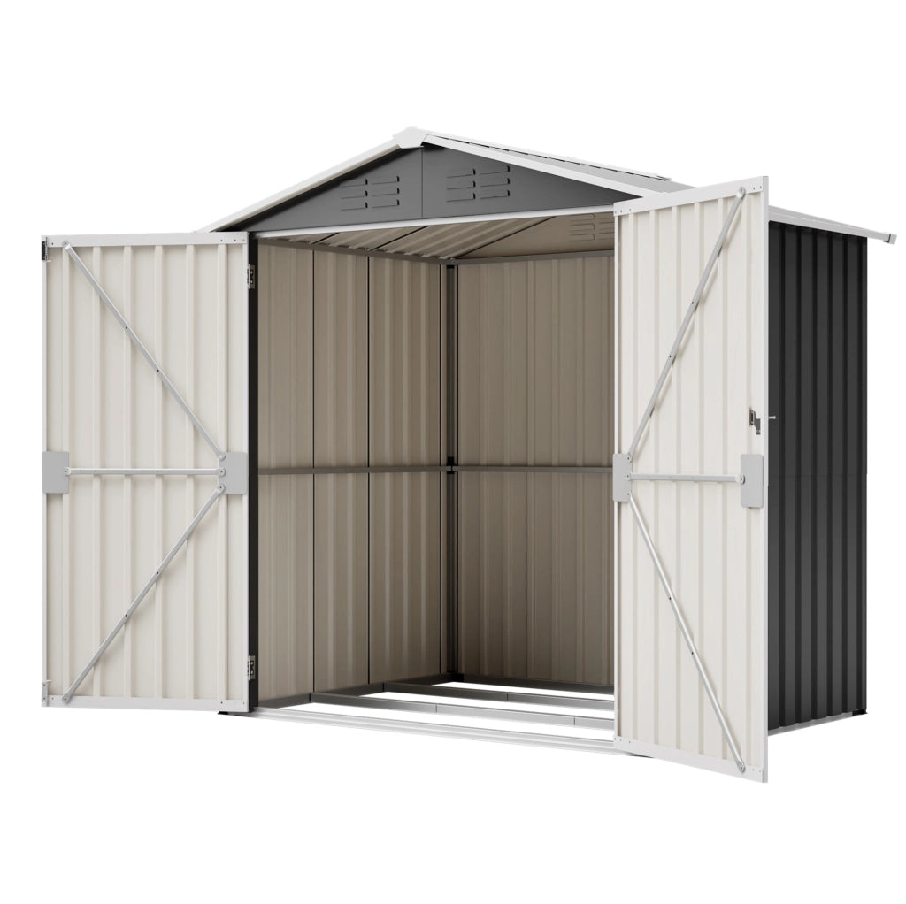Casetta da giardino ULEVR 185,4x142,3x185 cm in acciaio zincato grigio con porta chiudibile, fondazione e ventilazione