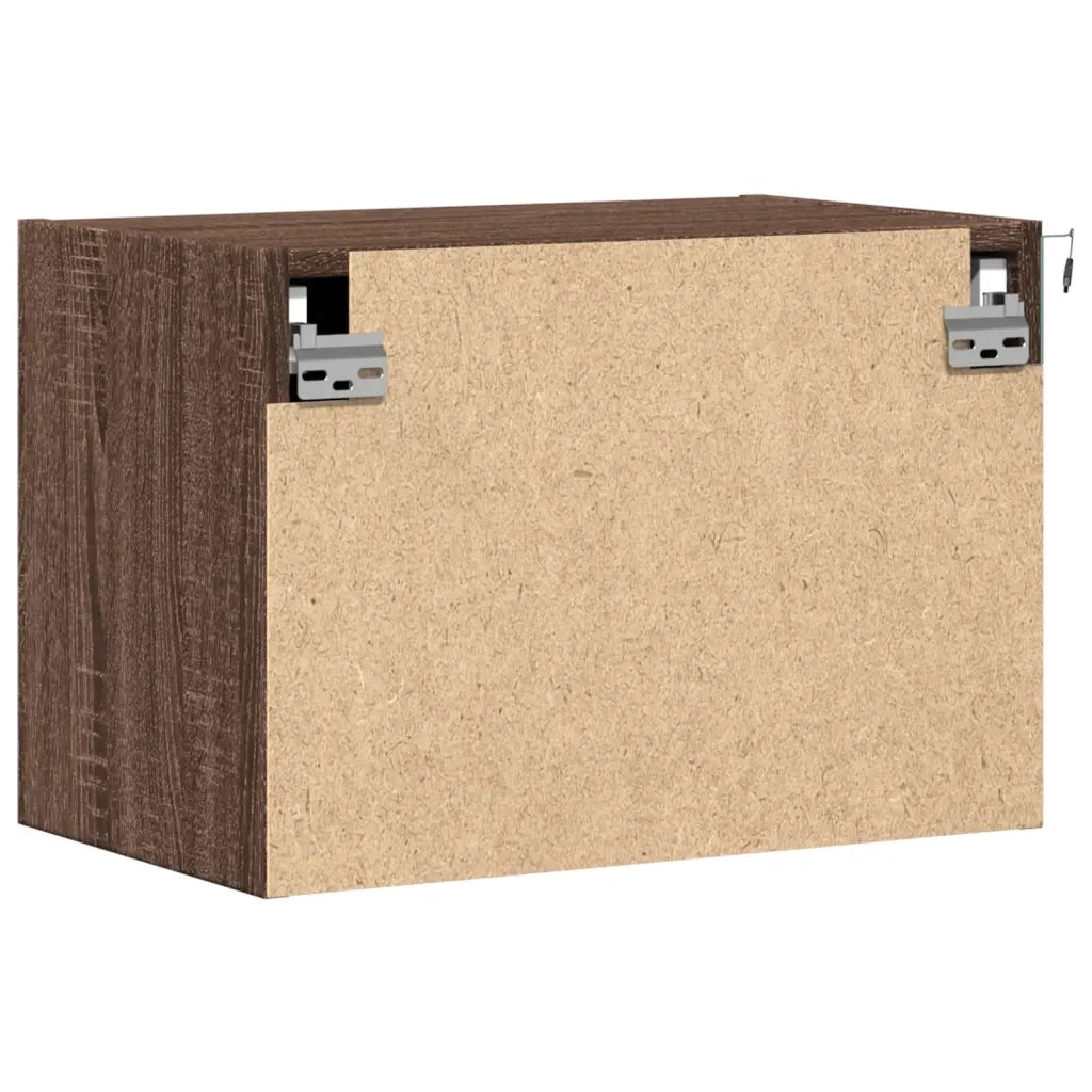 Comodino | Armadio da Notte | Mobiletto da notte a Parete con luci LED Rovere Marrone