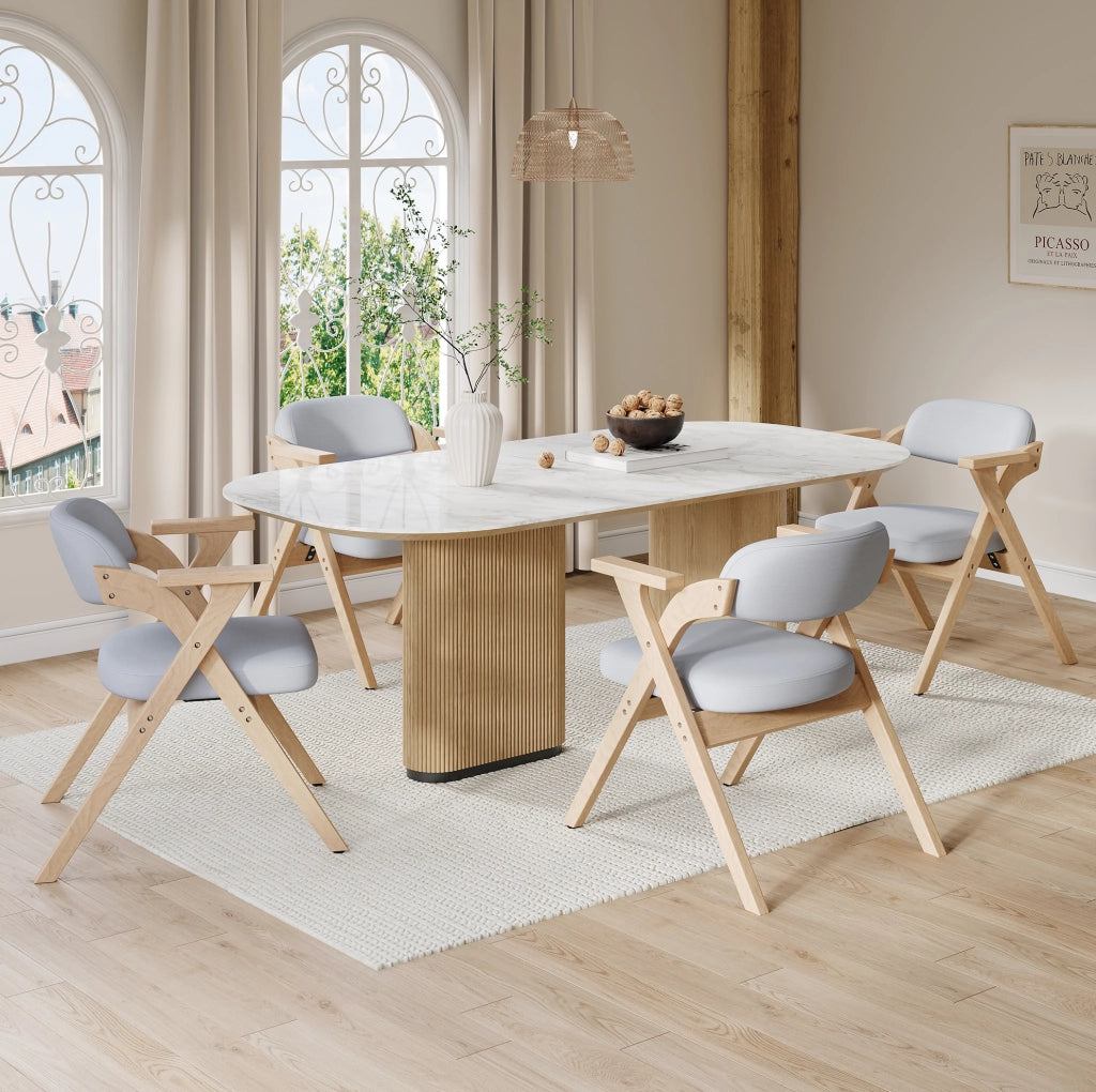 Set di 6 sedie da pranzo pieghevoli con braccioli in legno massello grigio