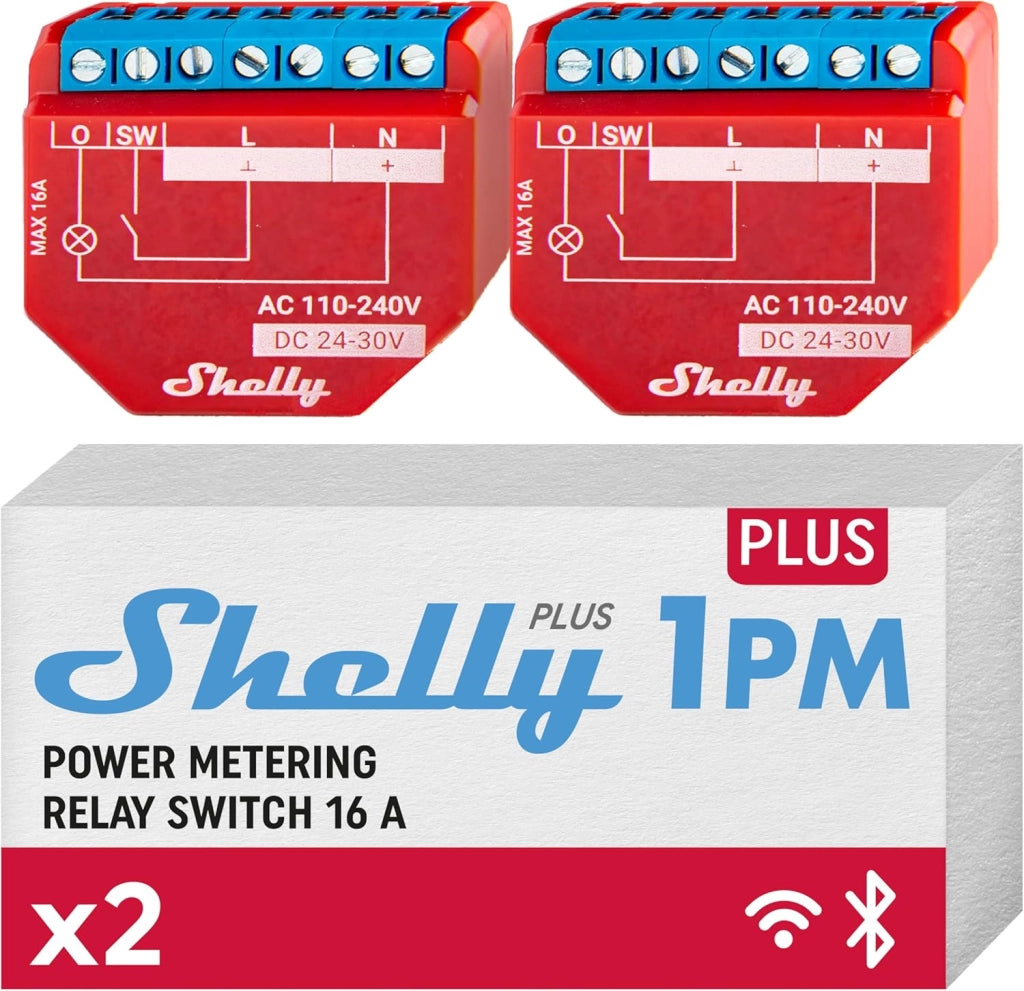 Shelly Relè Wi-Fi e bluetooth.  controllo consumi. Shelly 1PM Plus - Two Pack