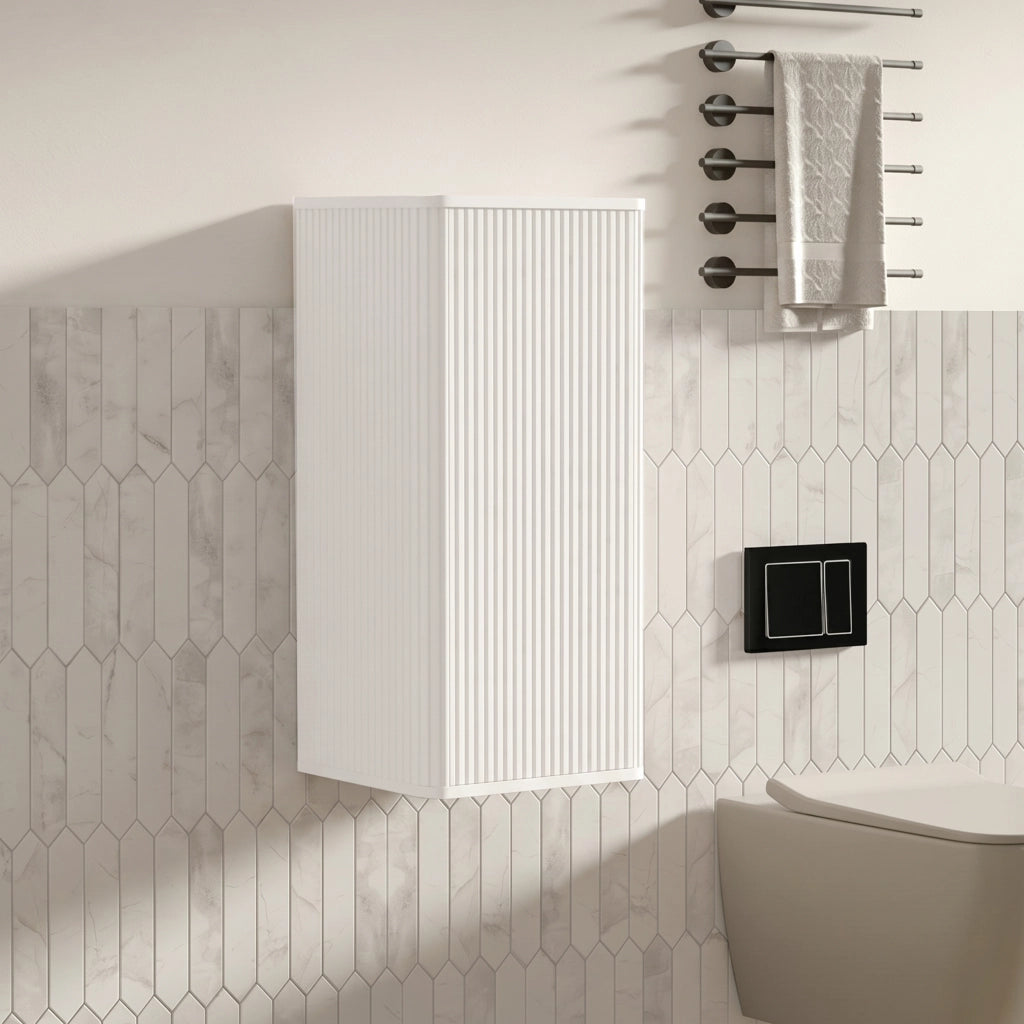 Mobile pensile da parete con ante push-to-open e design a righe, bianco