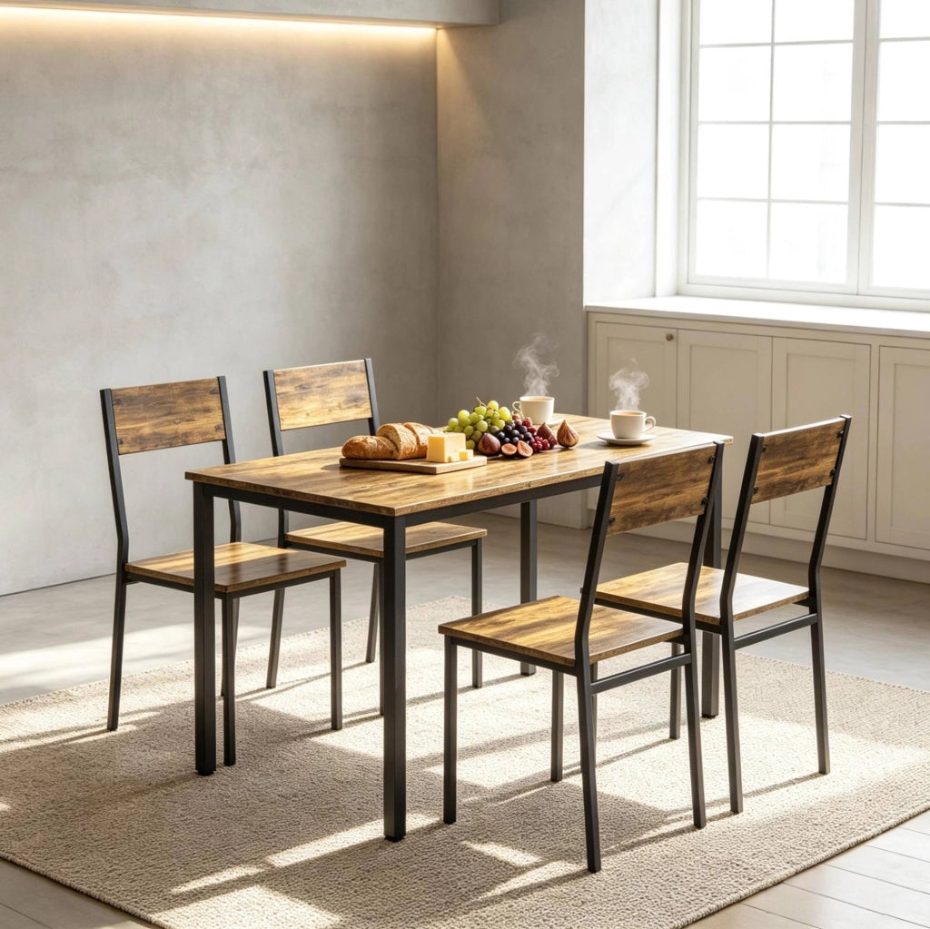TAVOLO da Pranzo con 4 Sedie 108x60 cm Marrone Rustico e Nero