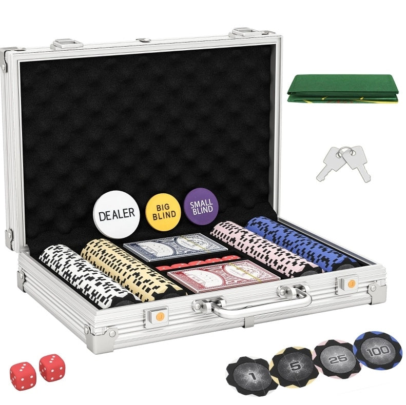 Set poker 200 fiches 40 mm argento, valigetta in alluminio