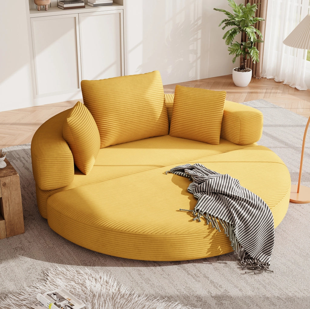 Divano letto pieghevole 2 in 1 in corda, 173x176 cm, giallo, con 3 cuscini