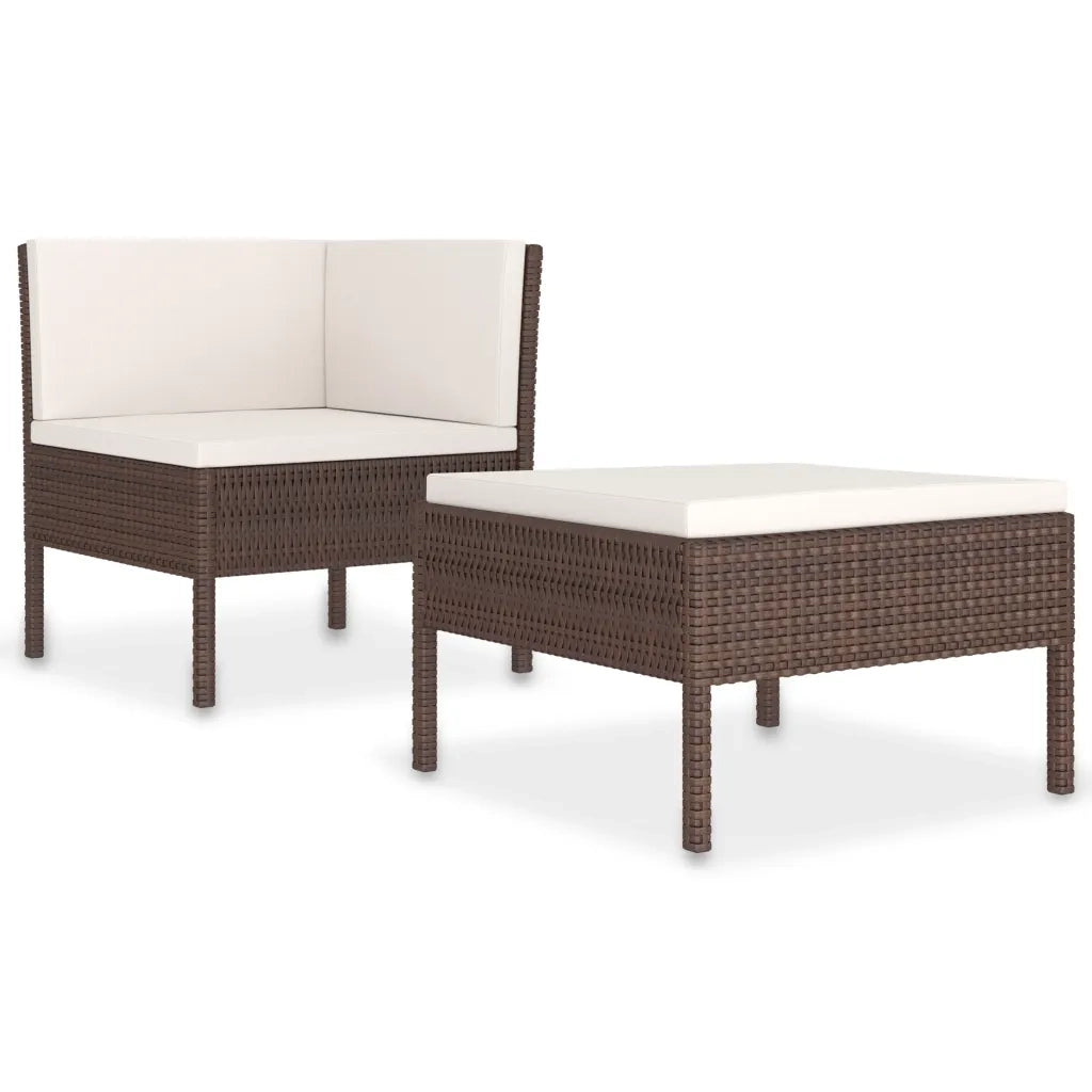 Set Divani da Giardino 2 pz con Cuscini in Polyrattan Marrone