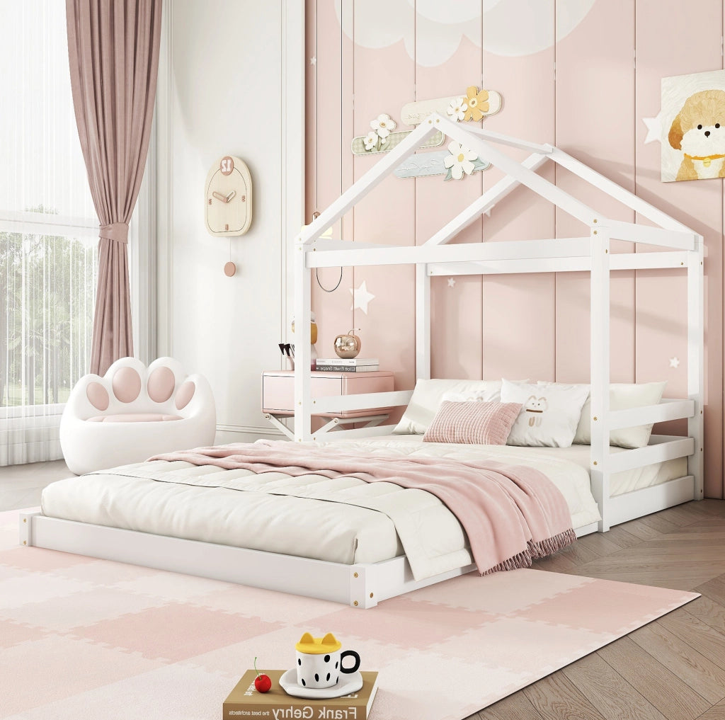 LETTO a casetta 140x200 cm in legno di pino e MDF bianco