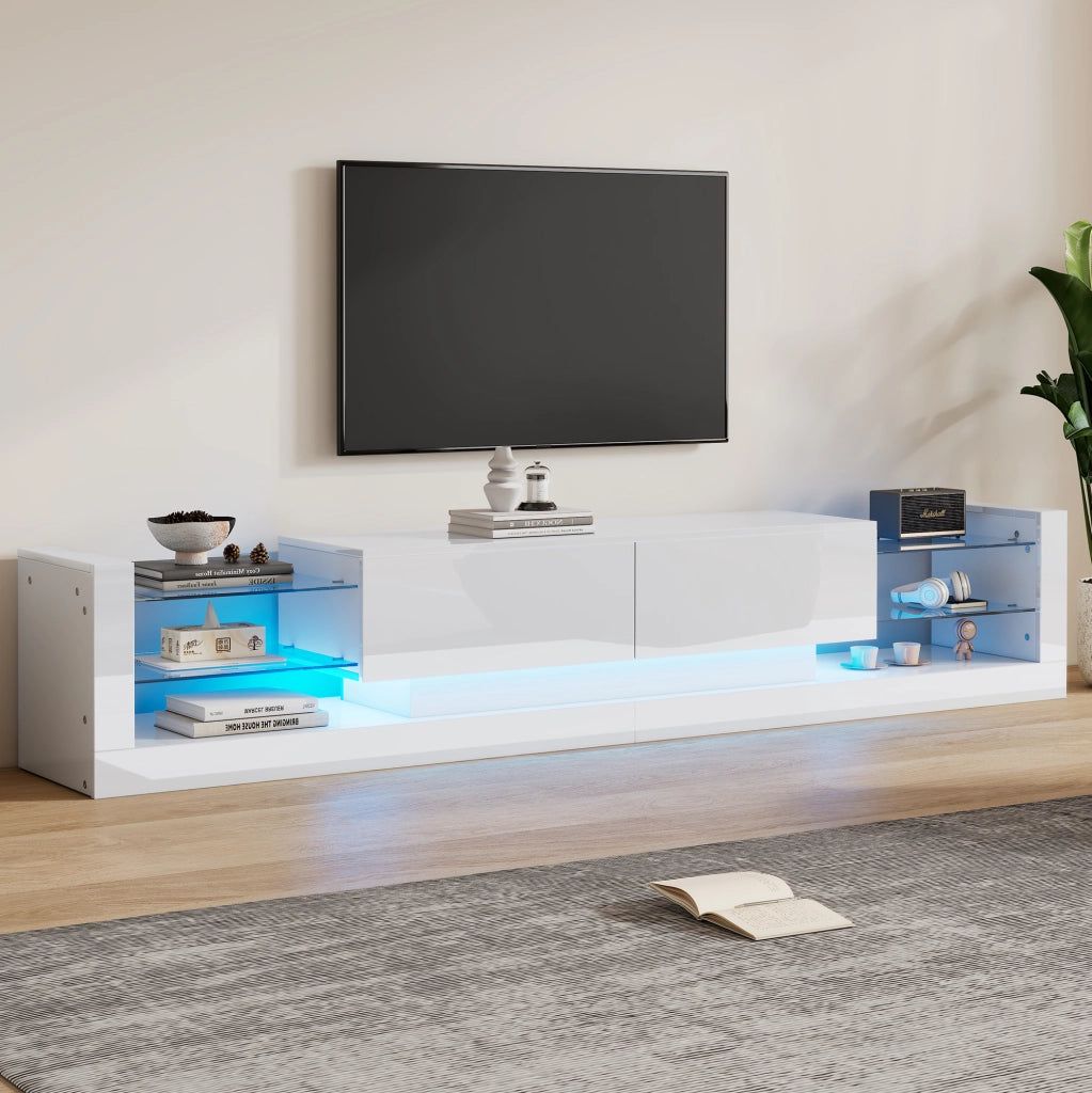 Mobile TV 181 cm con LED e 2 cassetti ribaltabili in truciolare bianco