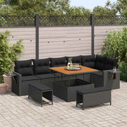 Set Divano da Giardino 9 pcs Nero polyrattan