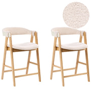 Sedie da bar in tessuto bouclé di poliestere marrone chiaro e beige con gambe in legno di gomma stile retrò tradizionale