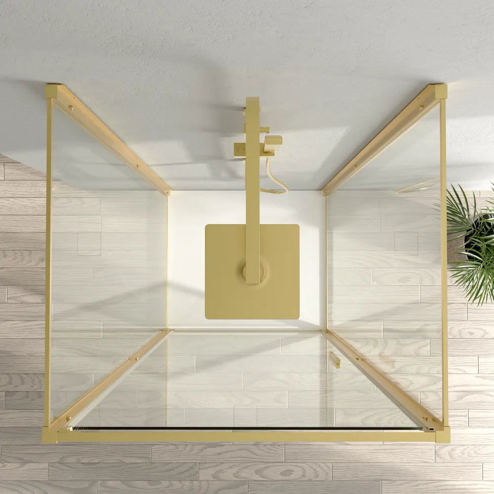 Box doccia 3 lati 90x100x90cm con porta a battente profili oro spazzolato vetro 6mm trasparente anticalcare h190| Portofino