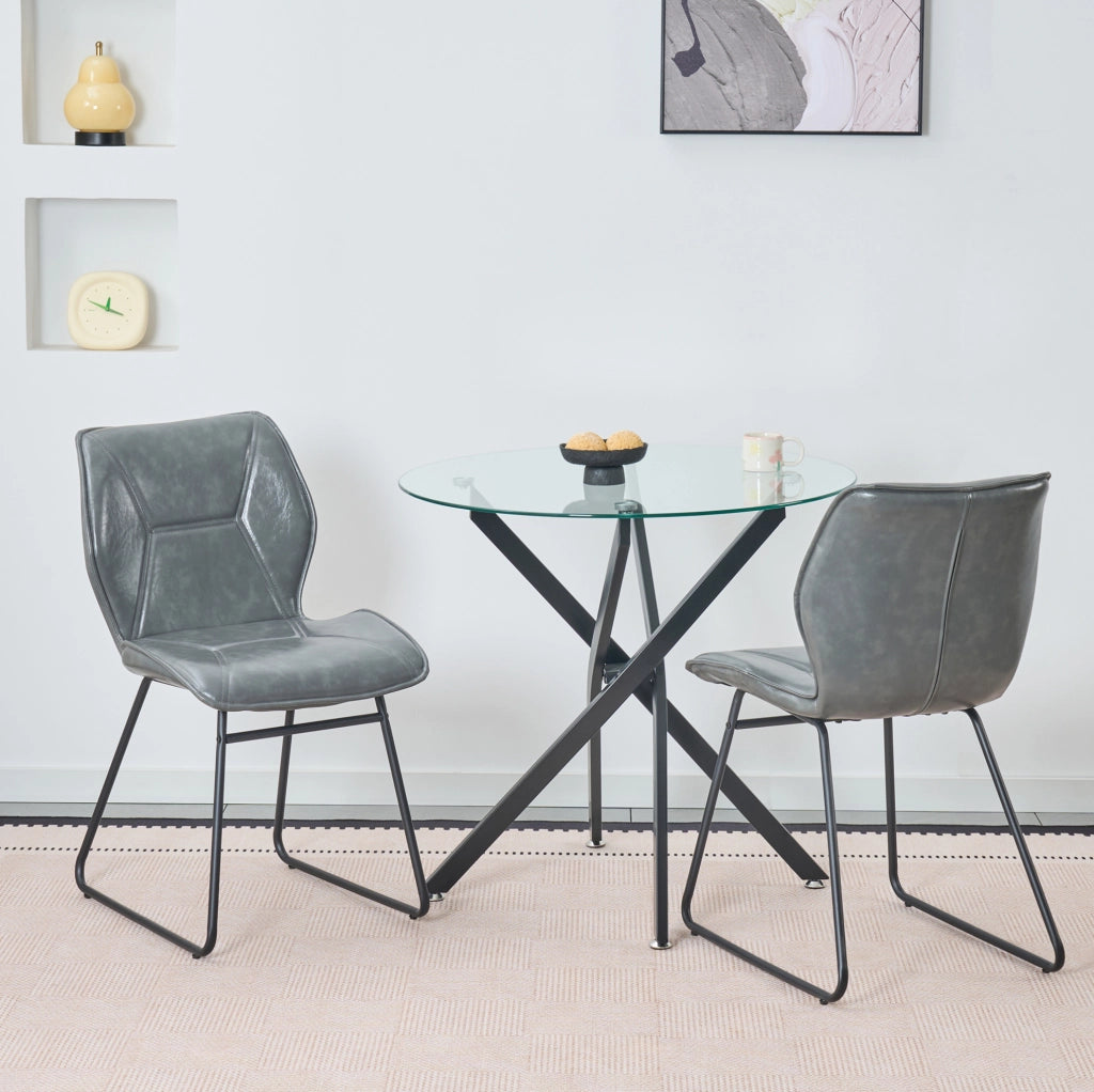 Set di 2 sedie da pranzo imbottite in grigio con struttura in metallo