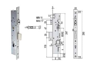 SERRATURA TRIPLICE INFILARE MONTANTI CON QUADRO E SCR. MULTITOP 49225  mm.25 (4922525000RC)    CISA