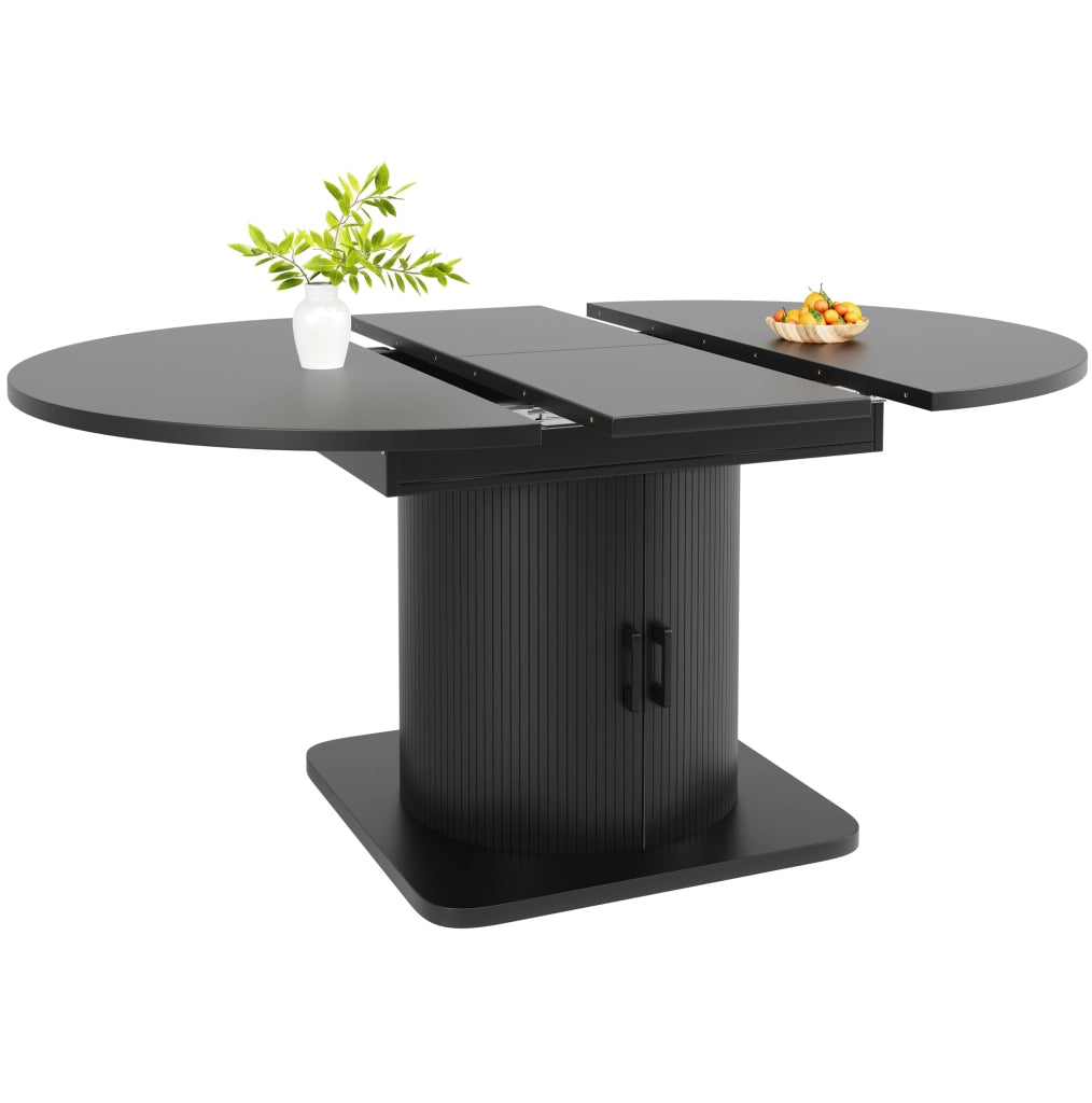 Tavolo da pranzo allungabile con vano contenitore e ripiani estraibili 118-158 x 118 x 76 cm nero
