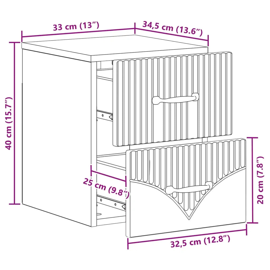 Set di 2 Comodini | Armadio da Notte | Mobiletto da notte a muro Grigio Sonoma 34,5 x 33 x 40 cm