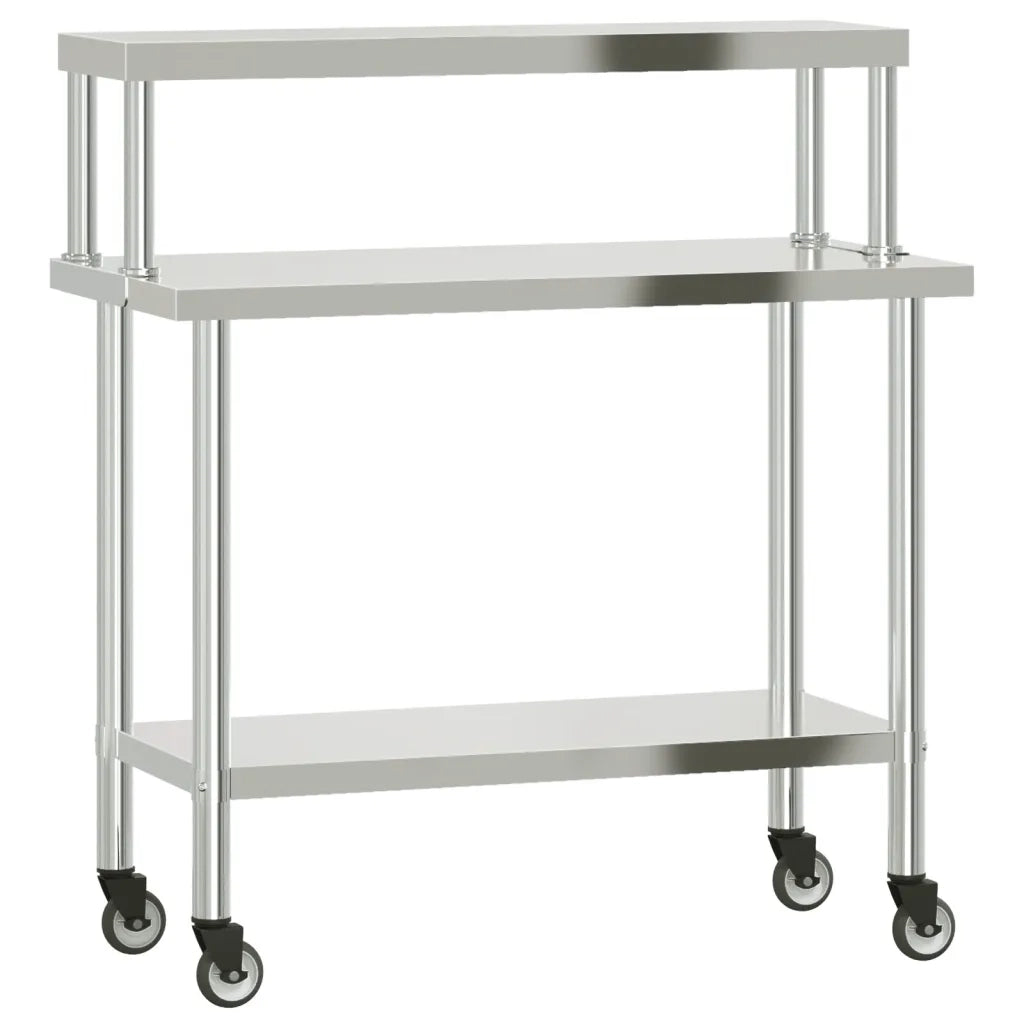 Tavolo Lavoro Cucina con Ripiano-Piano di Lavoro Cucina 110x55x120 cm Acciaio Inox 877679