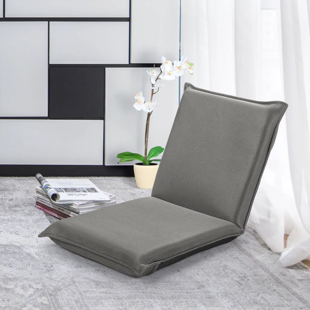 Sedia da terra con supporto schiena, Poltrona reclinabile imbottita struttura di metallo resistente, Grigio-Divani da terra