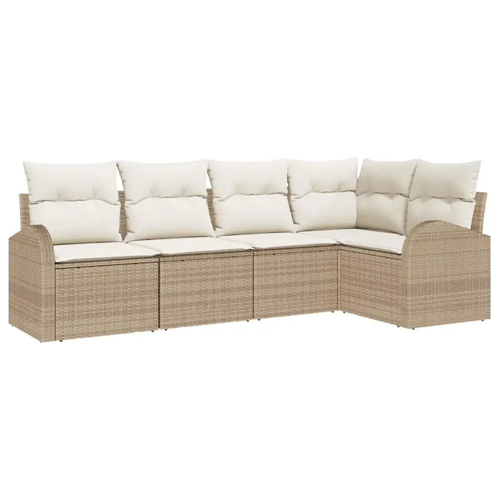 Set Divano da Giardino 5 pcs Beige e Bianco polyrattan