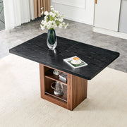 Tavolo da pranzo allungabile con ripiano, piano effetto legno nero, struttura color noce, 130-160 cm