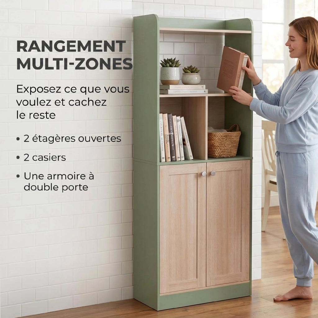Libreria 5 Livelli con 2 Ante ¨C Minimal ¨C Verde 60x30x161 cm