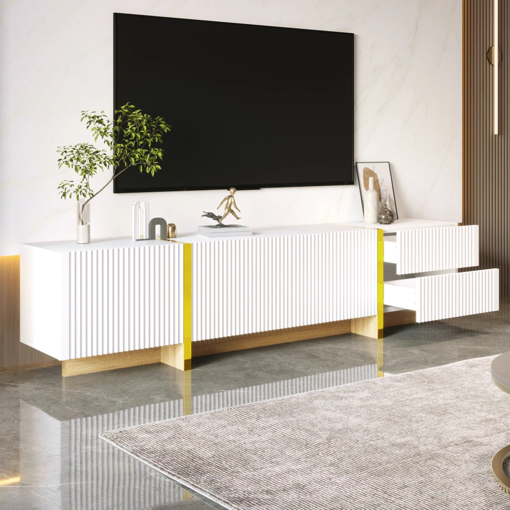 Mobile TV con 3 ante e 2 cassetti in MDF e pannello truciolare bianco oro effetto legno 190 × 35 × 45 cm