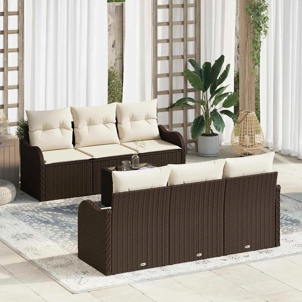 Set Divano da Giardino con cuscino 7 pcs Marrone e Crema