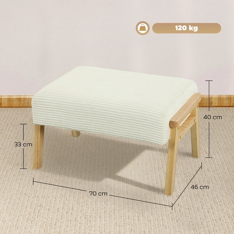 Repose-pied imbottito in Poliestere con gambe in legno, stile retrò, Bianco crema 70 × 46 × 40 cm