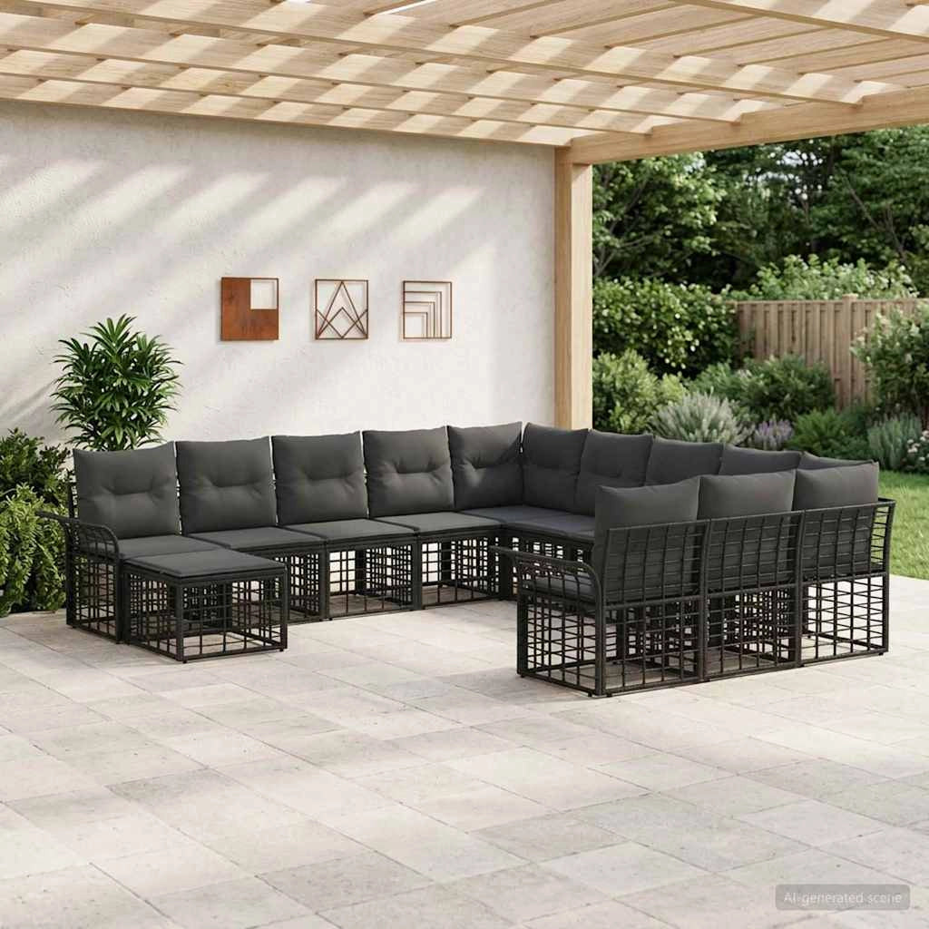 Set Divano da Giardino 12 pz Nero e Grigio scuro polyrattan 3437825