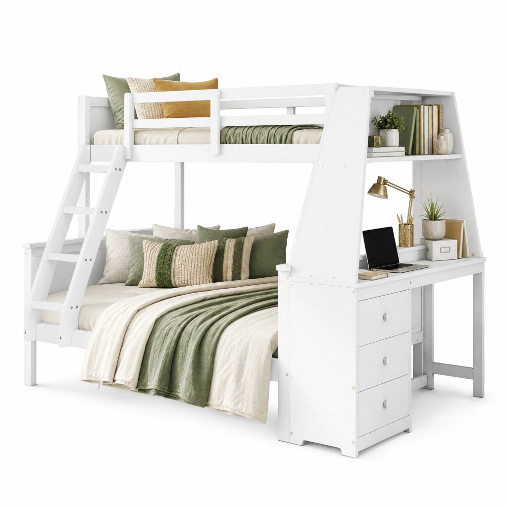 Letto a castello bambini 90x200/140x200 cm bianco con contenitore