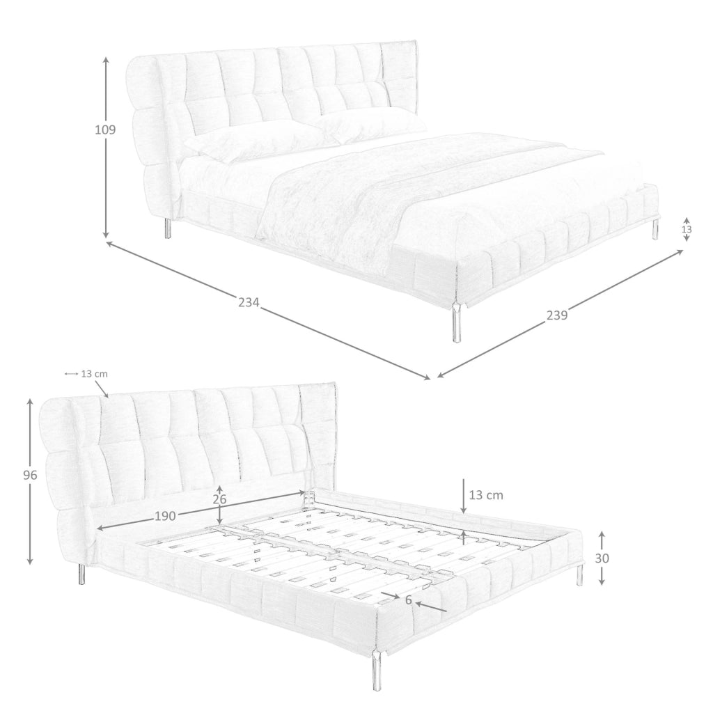 Letto in tessuto grigio-bluastro chiaro