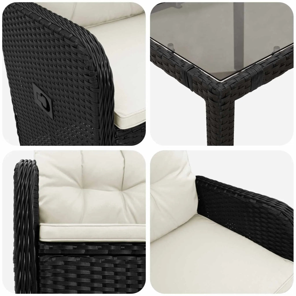 Set da pranzo per esterni 3 pz Nero e Bianco Crema polyrattan 3422294