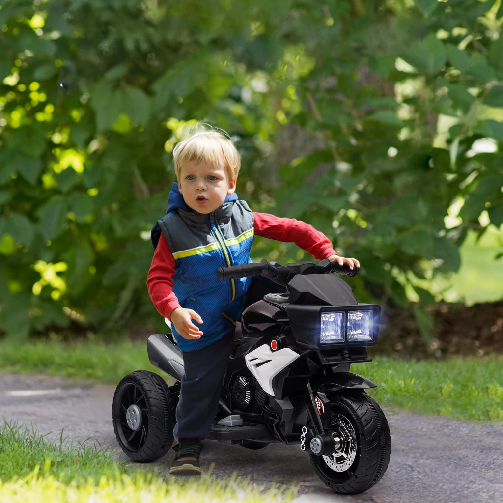 Moto Elettrica per Bambini 3-5 Anni 86x42x52 cm con 3 Ruote Luci e Suoni Batteria 6V Nero