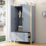 Armadio 2 ante blu con 2 cassetti e appendiabiti