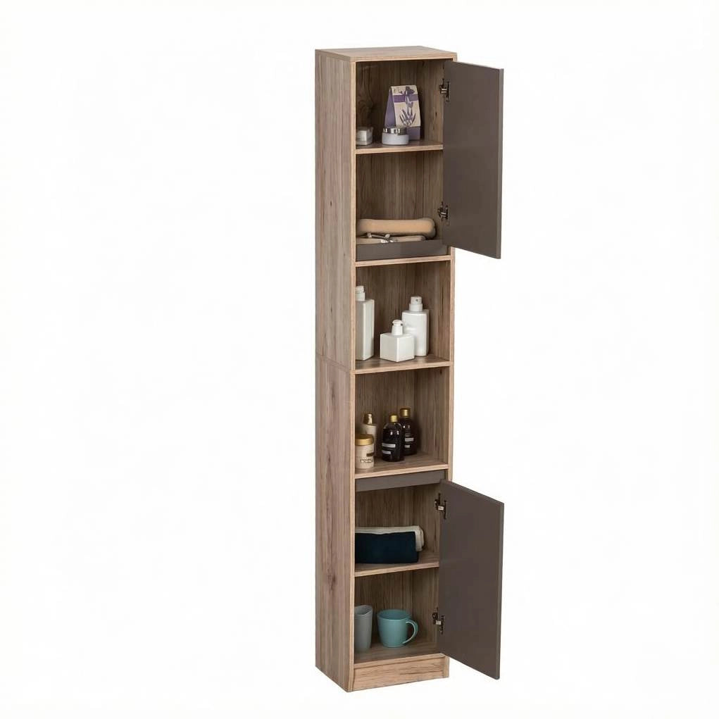 Mobile bagno alto slim in MDF e truciolato grigio e rovere 30x24x170 cm