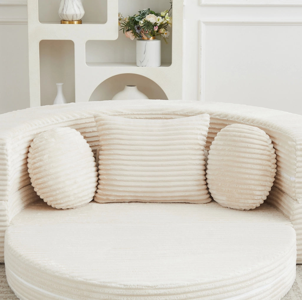 Divano Letto 4 in 1 in Velluto a Coste; Trasformabile; Beige; per Soggiorno e Spazi Compatti