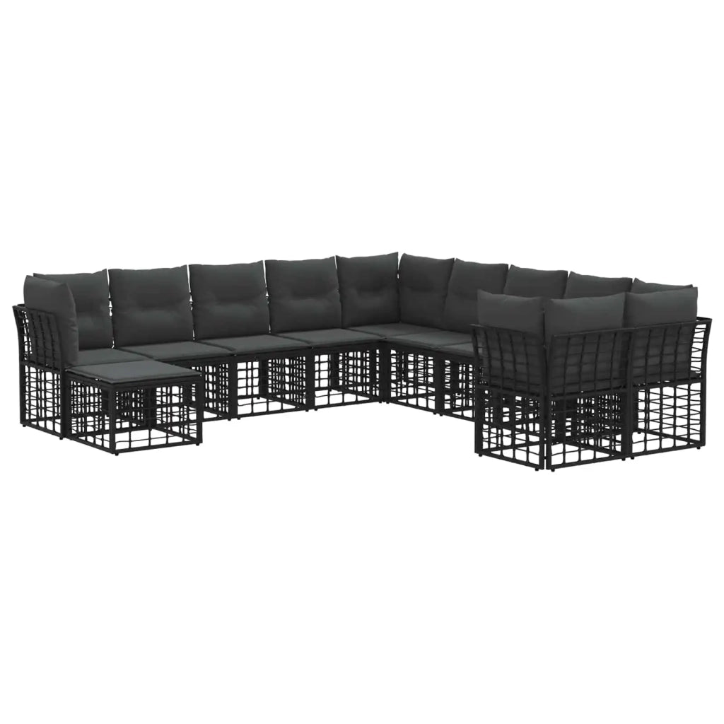 Set di divani da esterno 11 pz Nero e Grigio scuro Poliestere 3437625