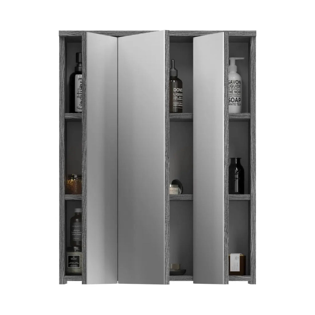 Mobile da bagno WILLIAM – Bianco e grigio scuro – 9 nicchie sospese