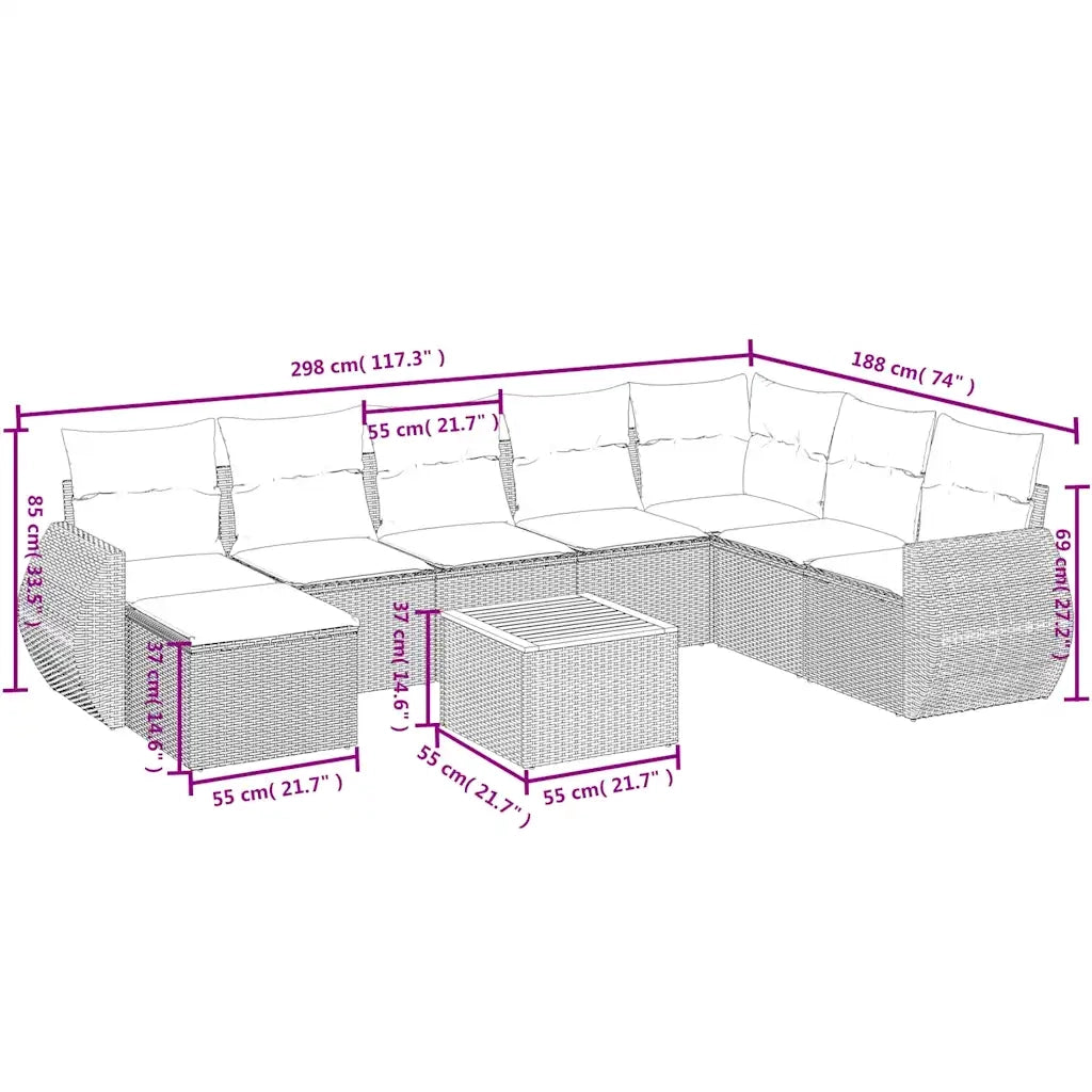 Set Divani da Giardino 9 pz con Cuscini Nero in Polyrattan 3225140