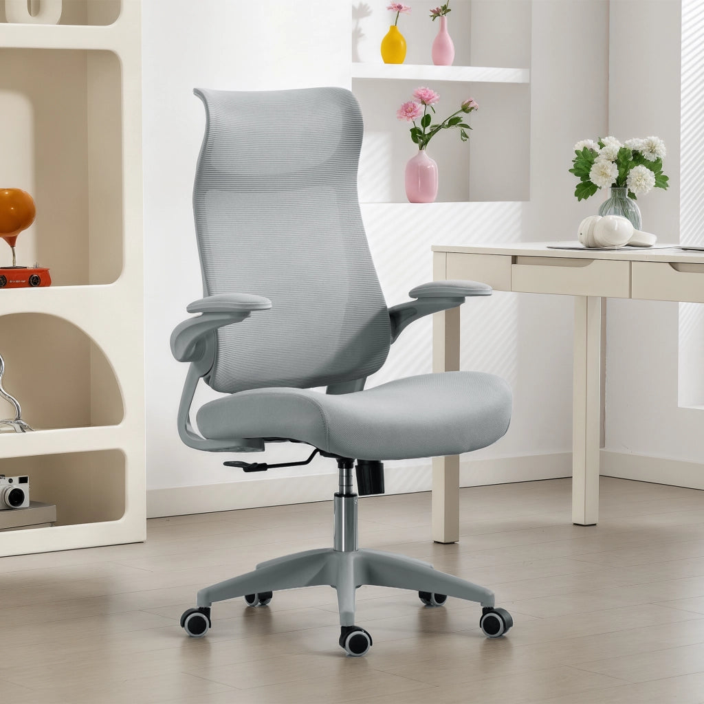 Sedia da Ufficio Ergonomica con Schienale a Rete e Braccioli ¨C Minimal ¨C Grigio