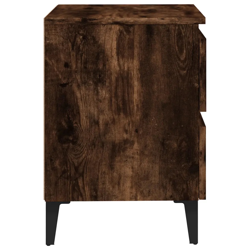 Comodini con Gambe in Legno Massello 2pz Rovere Fumo 40x30x50cm 813129