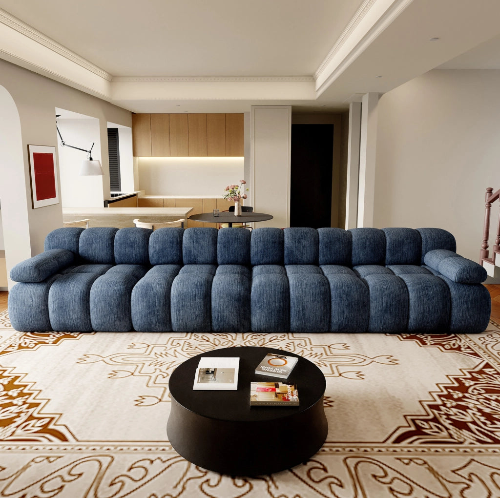 DIVANO Angolare 400x100x68 cm in Tessuto Blu Senza Montaggio