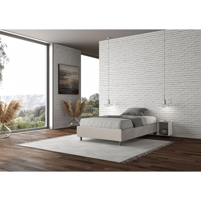 Letto Sommier imbottito 1 piazza e mezza 120x200 cm tessuto Labirinto Azelia - Bianco,Senza rete